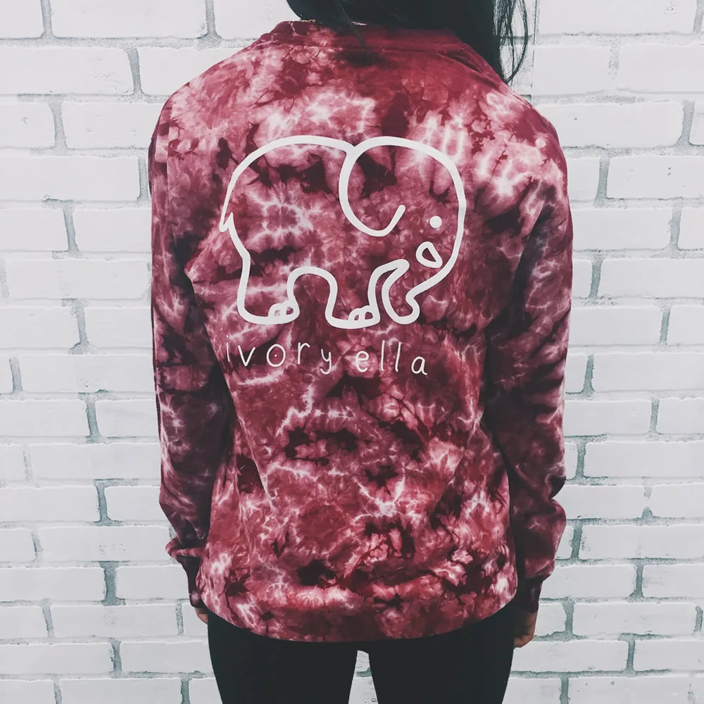 2017 Summer T Shirt Women Long Sleeve Tie Dye Elephant Print Best Friends T Shirt Streetwear Ladies Blusa Tops Tee Shirt Femme Tops