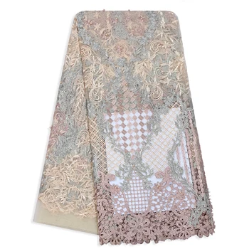

Luxury French Cord Flower Embroidered Tulle Lace Colorful Patchwork Bead African Mesh Fabric High Quality Trim Dress Lace Fabric
