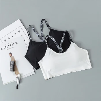 

2018 New Women Ladies Girls Crop Top Women Strapless Boob Tube Bra Bandeau Top Letter Print Push Up Padded Bra Sexy Tank Tops