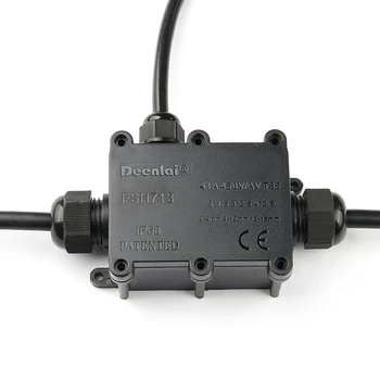 

IP68 Waterproof Black Plastic Cable Wire Connector Gland Electrical 3-Cable Junction Box with Terminal