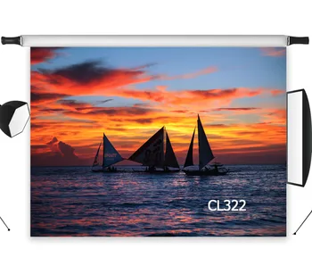 

Polyester Sunset Sea Sailboat Decor Backdrop Background Photography Studio Props Photographic Photo Seamless Washable No Crease