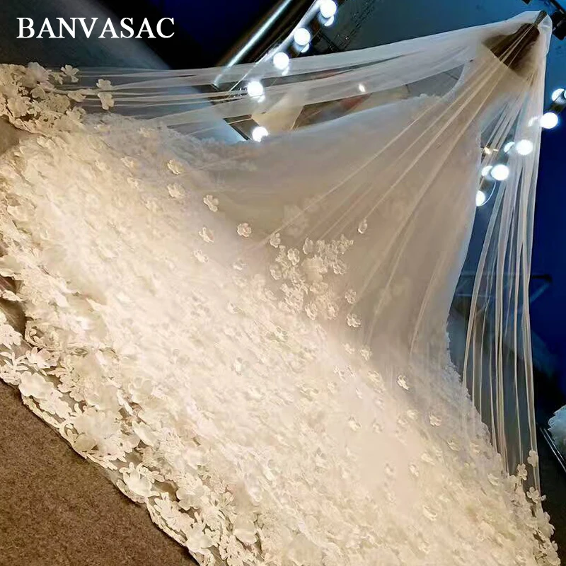 BANVASAC 2018 Sequined Boat Neck Lace Ball Gown Wedding Dresses Short Sleeve Crystals Cathedral Train Bridal | Свадьбы и торжества
