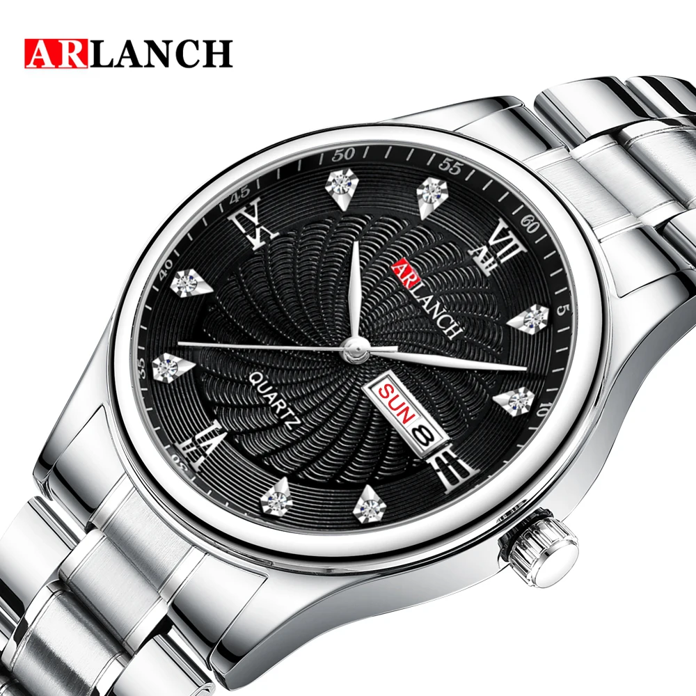 

ARLANCH Fashion Men's Waterproof Stainless Steel Belt With Drill Leisure Week Calendar Quartz men male Watch relogio masculino