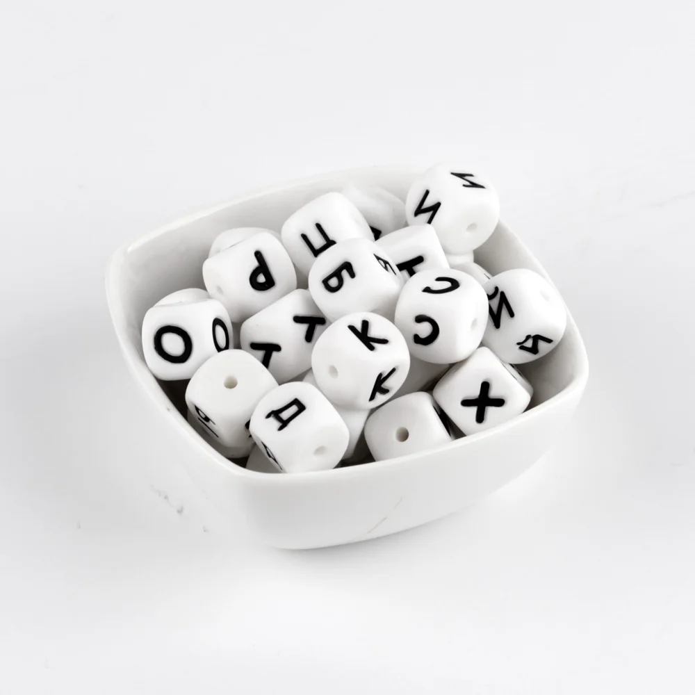 10pc/lot Russian Letters Silicone Beads DIY Name Teether Baby Pacifier Clips Beads Food Grade Silicone Cube 12mm Teething teething toys silicone teething toys baby teething toys silicone beads silicone teether silicone teething beads pacifier clips silicone letters beads