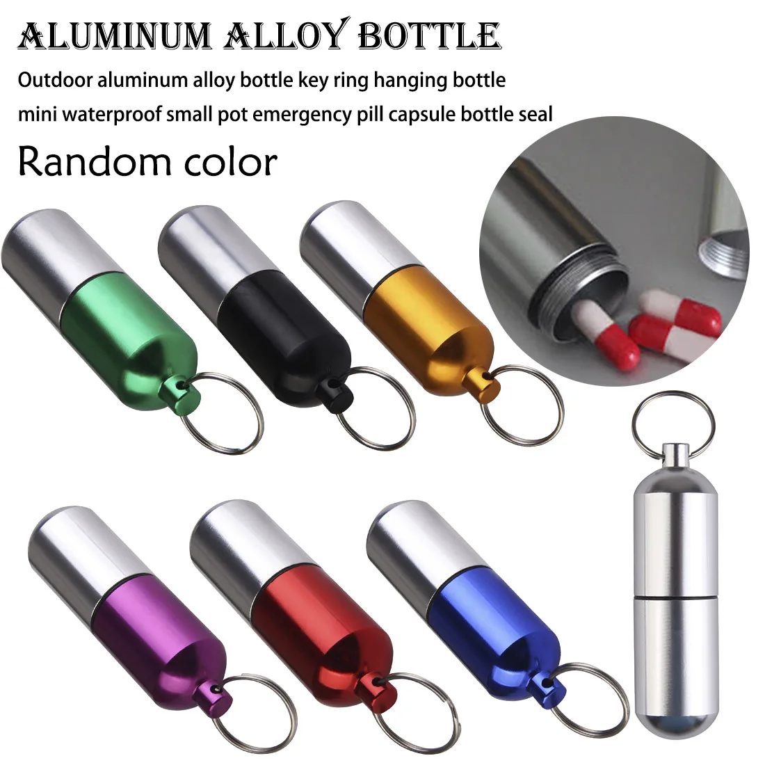 

Outdoor Aluminum Alloy bottle Keychain hanging bottle Mini waterproof small pot emergency pill capsule bottle seal