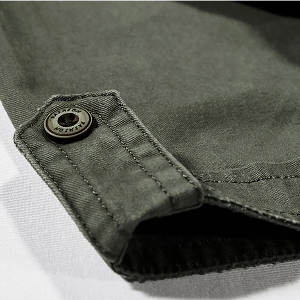 Men shirt Casual Slim Fit Embroidery Military Pure Color Pocket Short Sleeve shirts mens dress shir