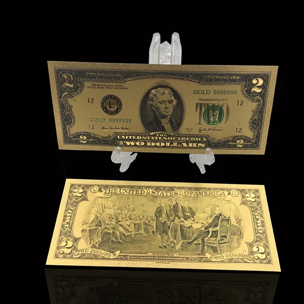 1 шт. цветные американские Золотые банкноты$1 миллион долларов сувенир банкноты подарки коллекция деньги с показ стенд - Цвет: USD 2 with stand