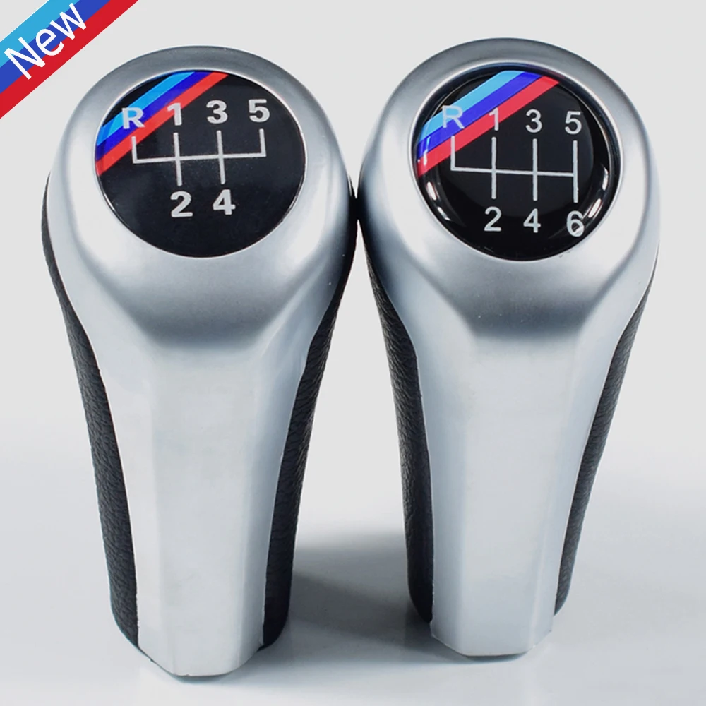 5 6 Speed Real Leather Gear Shift Knob With 3 Color Lines For BMW 1 3 5
