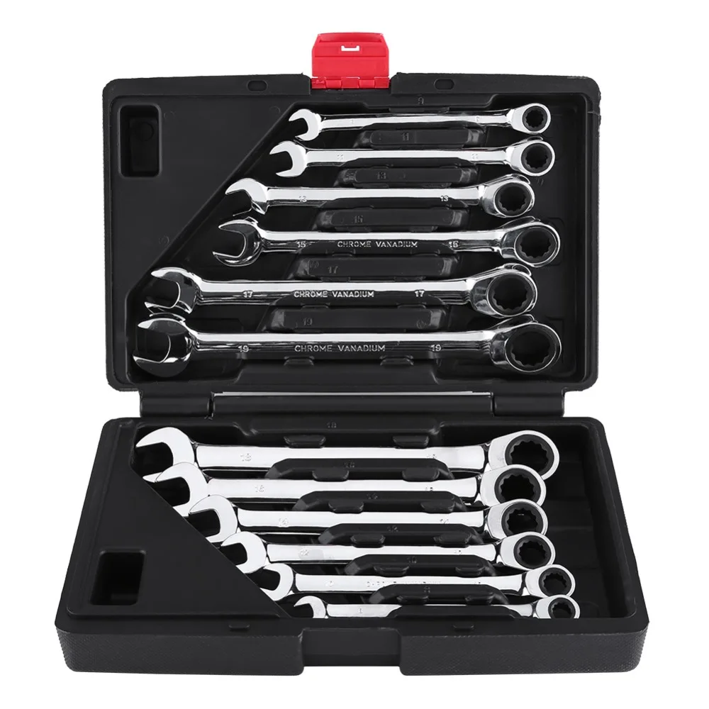 12Pcs/Lot Fixed Head Ratcheting Combination Spanner Wrench Sets Hand