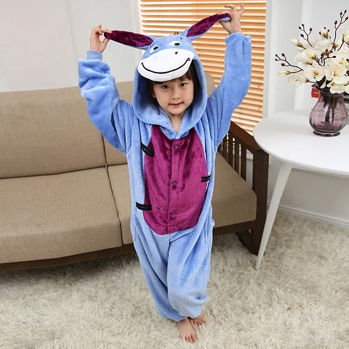 Новогодняя пижама Дети Мальчики Девочки пижамные Детские Onesie Косплей Животные Totoro unicornio Пикачу Динозавр Панда пижама enfant пикачу одежда пижамы для мальчиков девочек домашняя одежда - Цвет: donkey