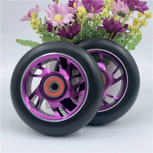 2 шт 100/120 мм Фристайл трик самокат колеса с высокоэластичным черным Полиуретаном, сердечник из алюминиевого сплава, 608 ABEC-9 подшипники роликовые колеса - Цвет: Purple  100mm S