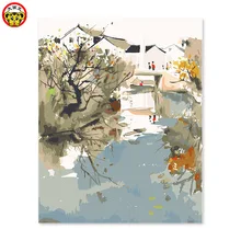 Картина по номерам художественная краска по номерам, чернила, вода, Китайский ветер, цзяньнань табак и дождь город в древности