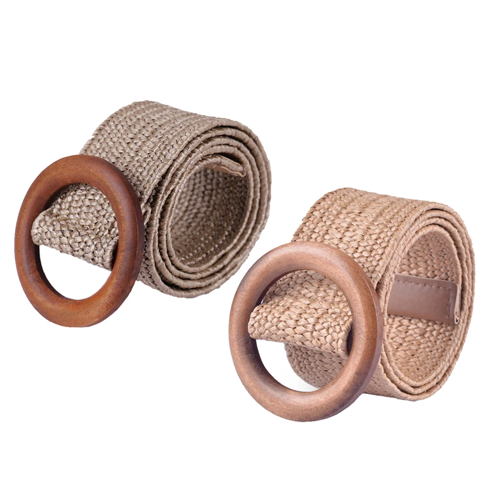 

Harajuku Knitted Wooden Belt Summer Unisex Women Men Round Waistband Casual Slim Stretch Simple Sports Khaki Beige Belts 90CM