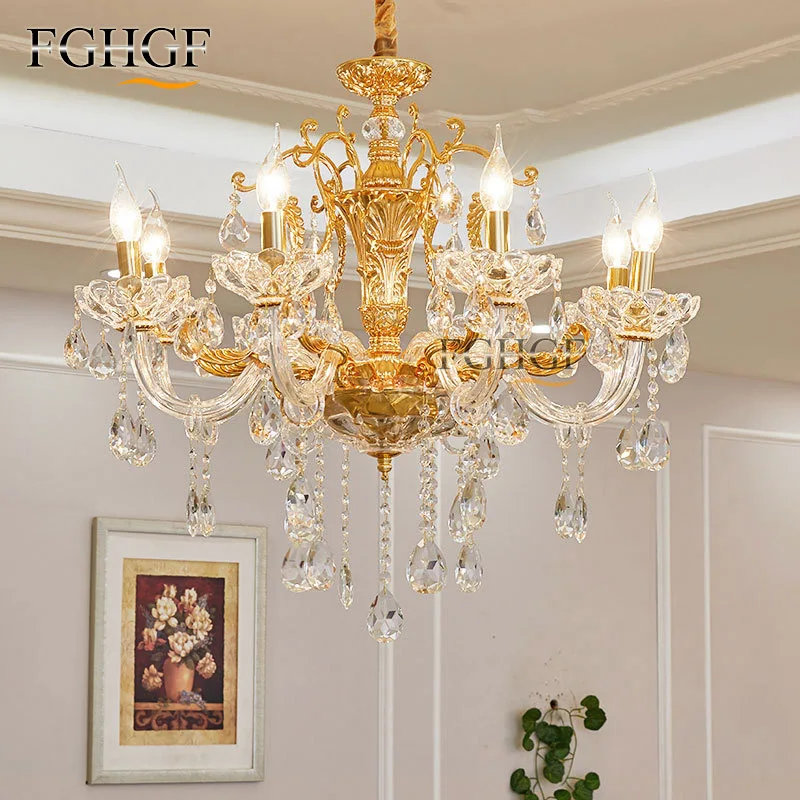 

Modern Crystal Chandelier Lighting Candle Bulbs Lustres Golden Chandeliers Hanging Lamp Light for Dining Room Shop Living Room