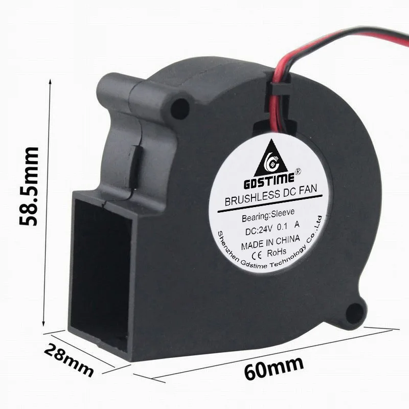 

Gdstime 10pcs 6cm DC Brushless Cooling Cooler Centrifugal Blower Fan 24V 2Pin 60mm x 28mm 6028 60x28mm