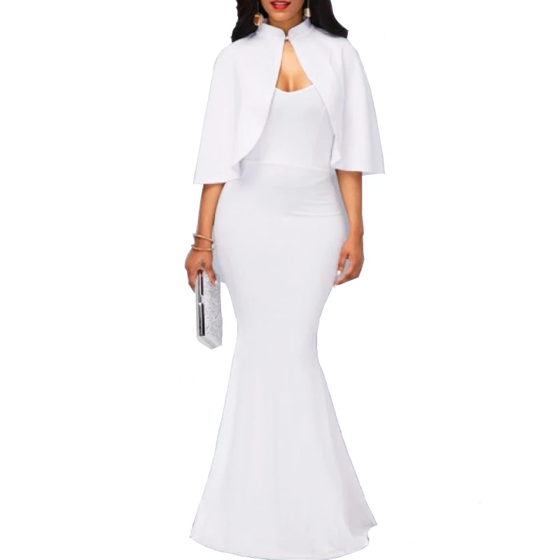 OTEN, Vestido de festa, сексуальное женское элегантное длинное вечернее платье из 2 частей, модное женское платье-накидка, Русалка, свадебное платье Макси - Цвет: Белый