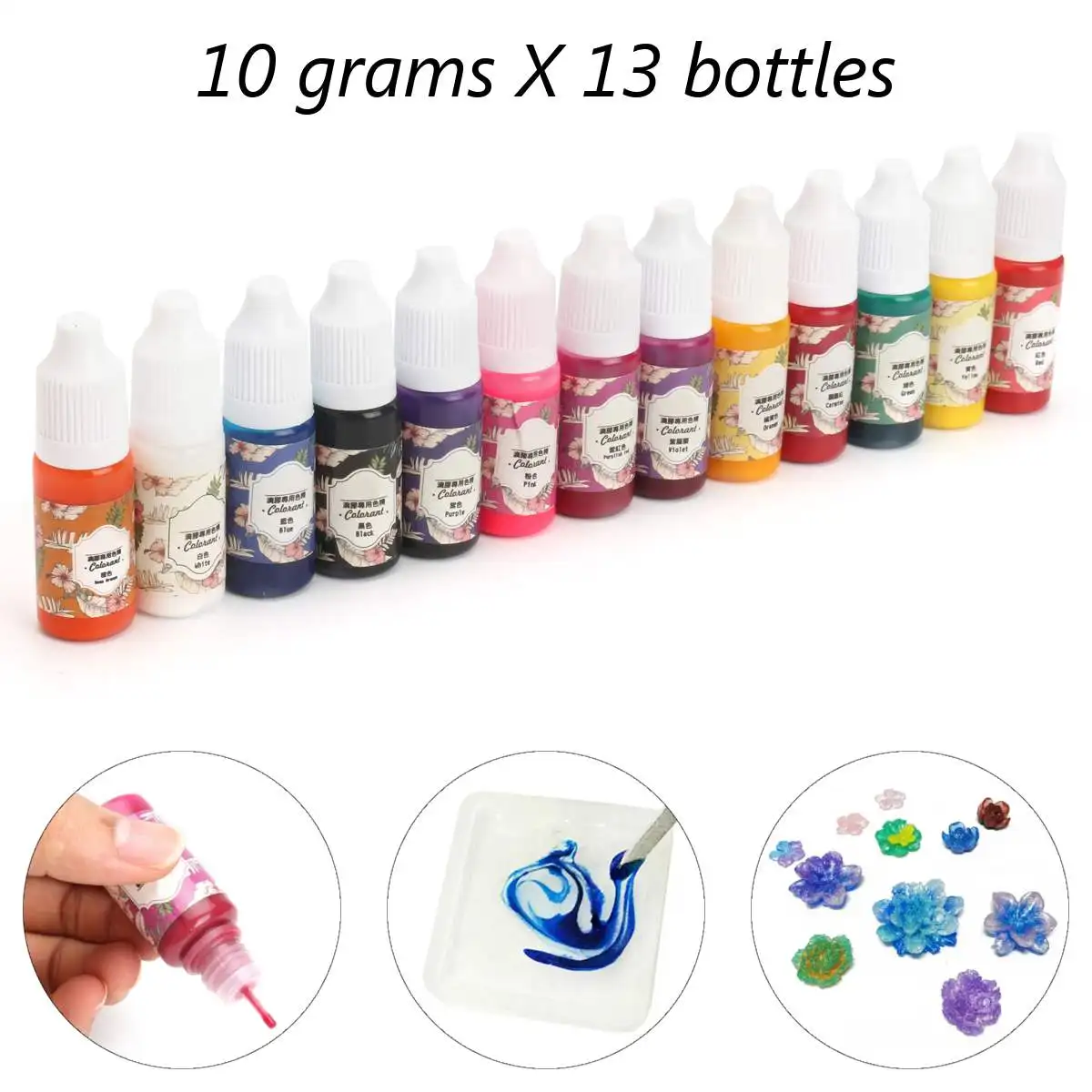 

13 Colors 13 Bottles x10g Practical Epoxy UV Resin Coloring Dye No Smell Colorant Pigment DIY Handmade Craft Supplies