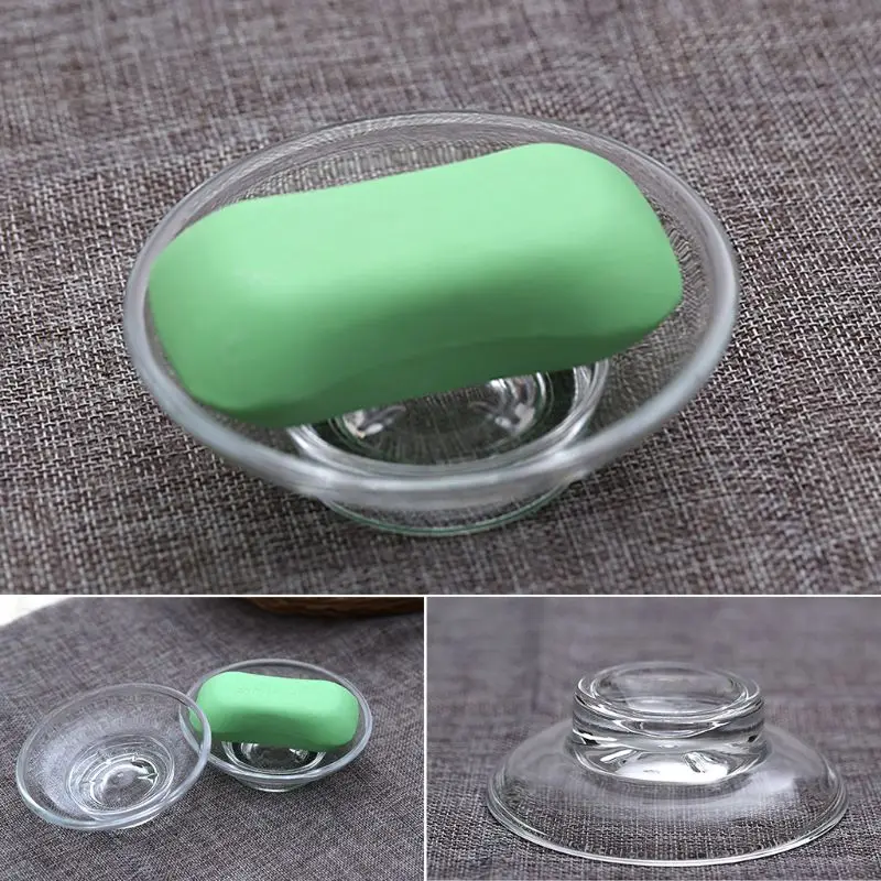 1Pcs Portable Soap Dish Round Glass Storage Box Clear Holder Accessories For Shower Bathroom Hotel 5