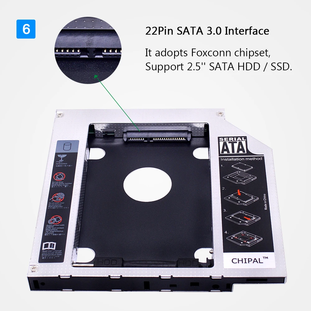 ssd external hard drive case CHIPAL 2018 Hot Universal Optibay 2nd HDD Caddy 12.7mm SATA3.0 For 2.5'' SSD DVD to HDD Case Enclosure Hard Disk Driver Adapter laptop hard disk external case