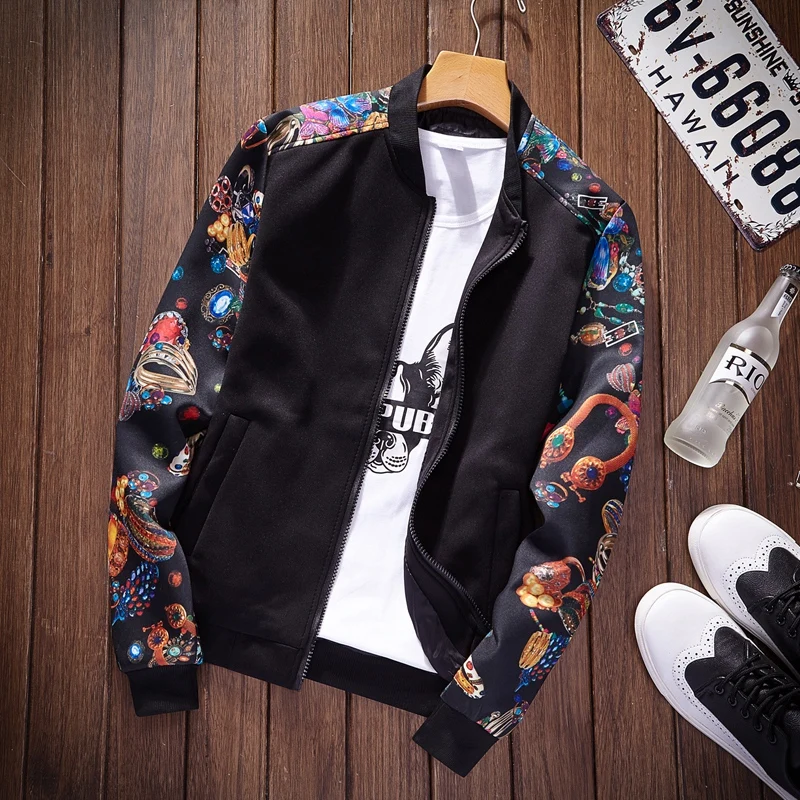 Thoshine Brand Spring Autumn Men Thick Printed Jackets Pockets Slim Fit ...