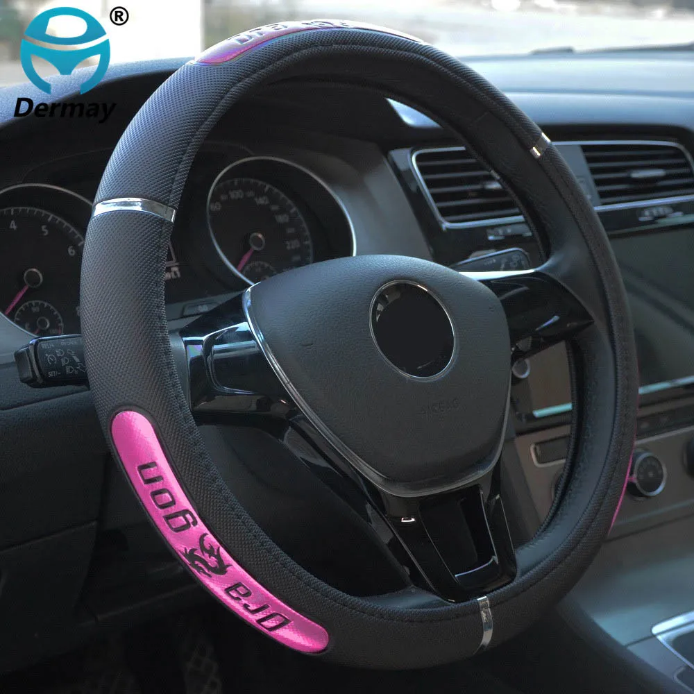 DERMAY-Hot-Sell-Dragon-Design-Faux-Leather-Auto-Car-Steering-Wheel-Cover-38CM-15-Anti-catch