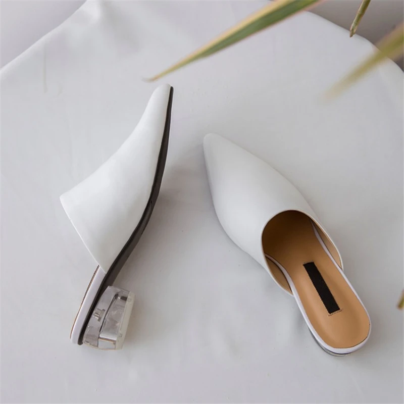 MSSTOR Leather White Ladies Slippers Elegant Summer Outside Pointed Toe Crystal Heels Strange Style High Heels Women Slippers MSSTOR Leather White Ladies Slippers Elegant Summer Outside Pointed Toe Crystal Heels Strange Style High Heels Women Slippers