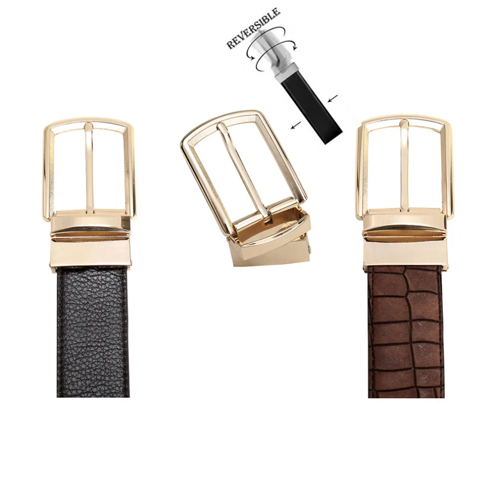 Men's Top Genuine Leather Gold Buckle Reversible Belt Classic &Fashion Designs Beltsreversible