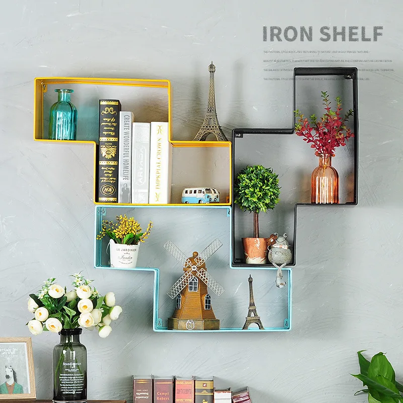 

Vintage Wrought Iron Z-Shaped Rack Storage Holders Shelf Multi-Functional Creative Iron Storage Rack Wall Decoration Home Decor