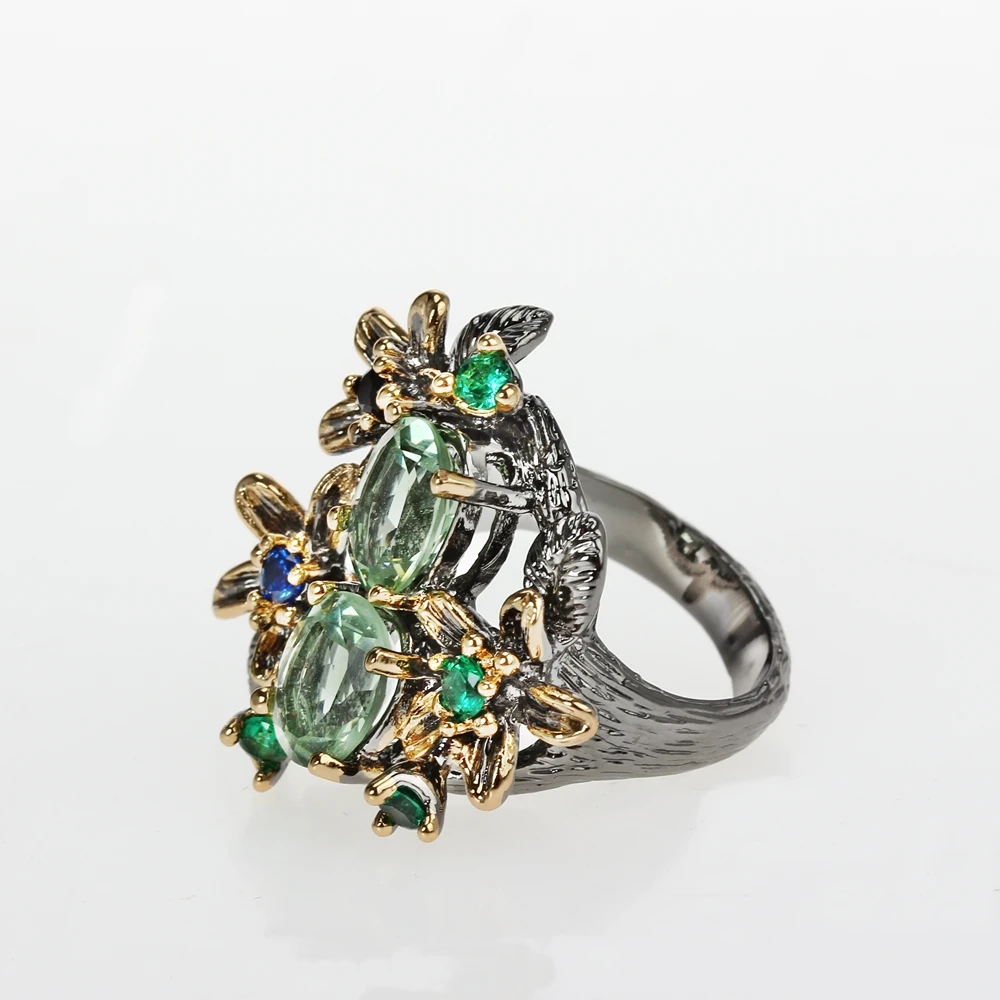 WA11688 green green zircon flower wedding ring women vintage jewelry (3)