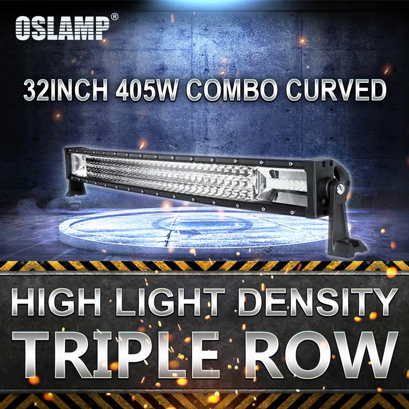 

Oslamp 405W 32" Curved LED Light Bar for Truck SUV Car Pickup Combo Beam Driving Work Light Bar Triple Row 6000K Offroad Led Bar