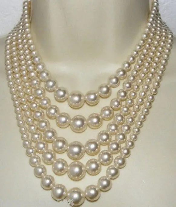 

very pretty Natural 6-12mm five strands Akoya AAA white pearl necklace 18"-23
