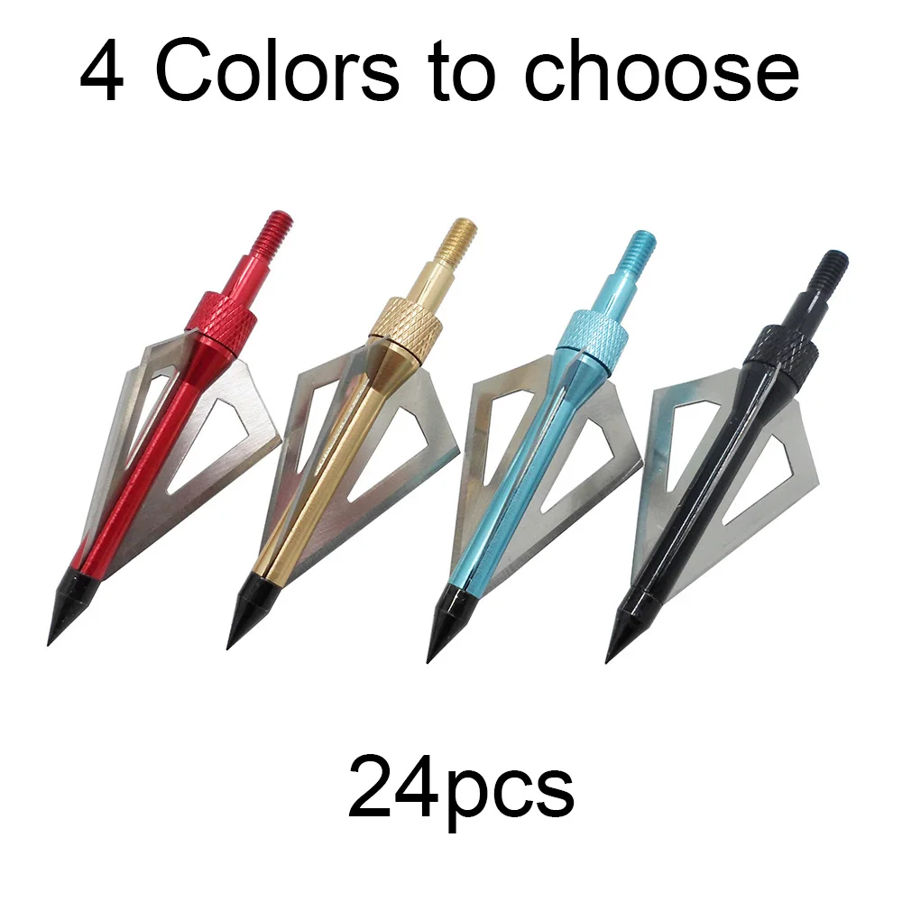 

24pcs 100 Grain Archery Fixed 3 blade Broadheads Hunting Arrowheads Tips for Compound Bow Recurve Bow Crossbow