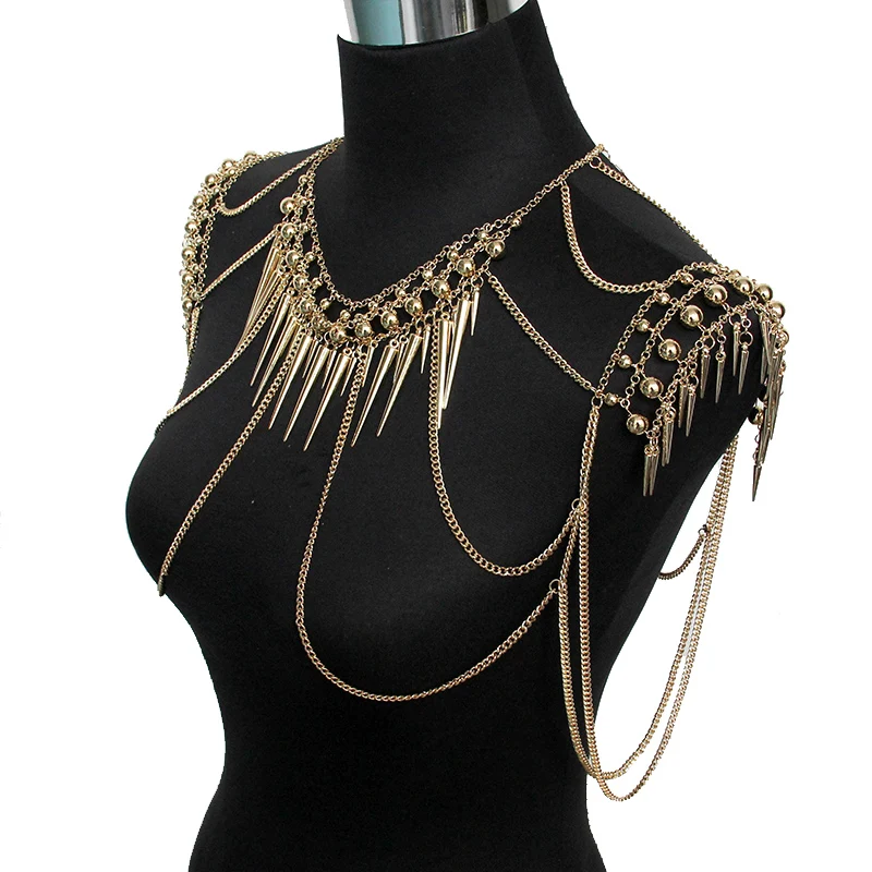 Женское многослойное ожерелье цепочка с подвеской заклепкой|shoulder necklace|multi layered