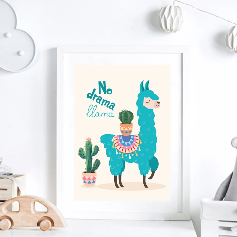 cartoon llama wall art prints kids room decor