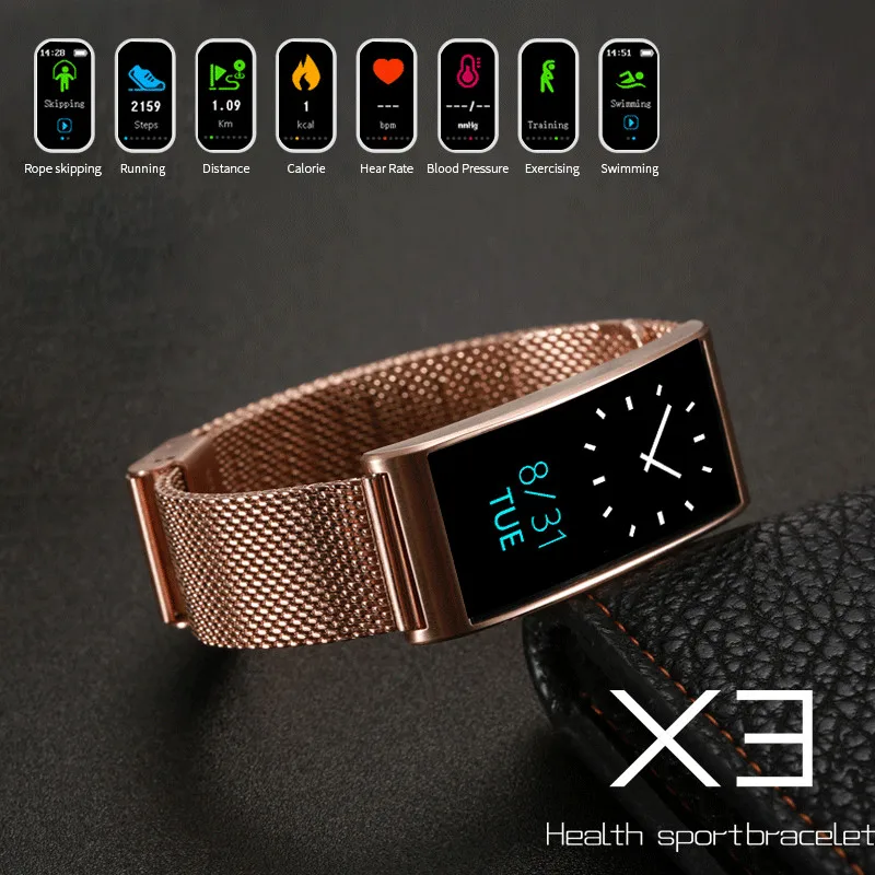 

New Year 2018 NEW X3 sport bluetooth smart band bracelet support waterproof IP68 blood pressure heart rate wristband for phone