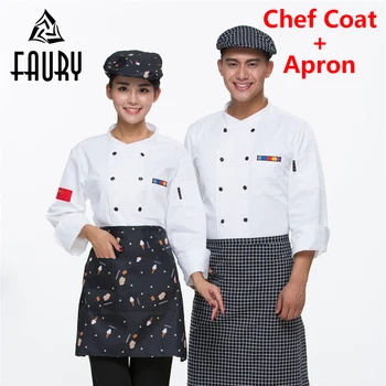 

Unisex Chinese Style Catering Restaurant Chef Coats Kitchen Work Wear Clothes Long Sleeve Breathable Jacket Cook Uniforms Aprons