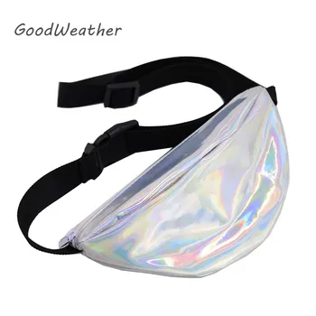 

Fashion fanny pack hologram leather waist bag laser silver waist bags money belt unisex chest bags for travel PU fanny packs