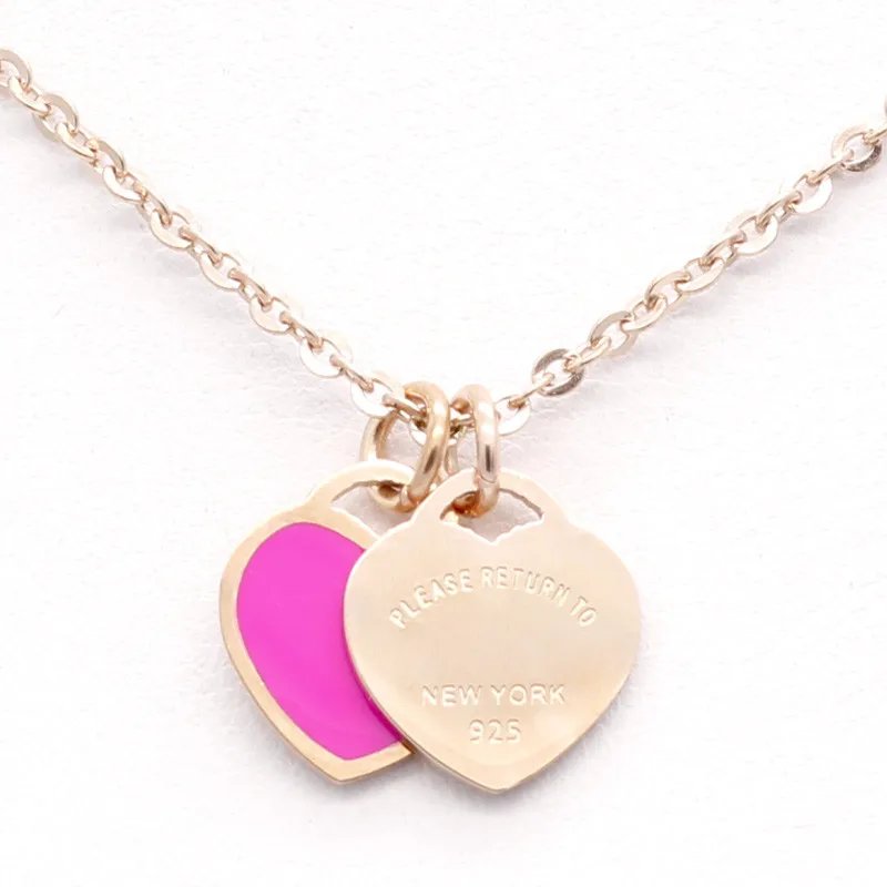 Fashion Luxury Famous Brand Love Necklace New Women Necklace Gold Double Peach Heart Pendant Necklace Collar