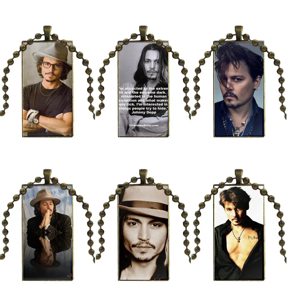

EJ Glaze Glass Cabochon Choker Pendant Rectangle Necklace Bronze Color Jewelry For Women Kids Famous Johnny Depp