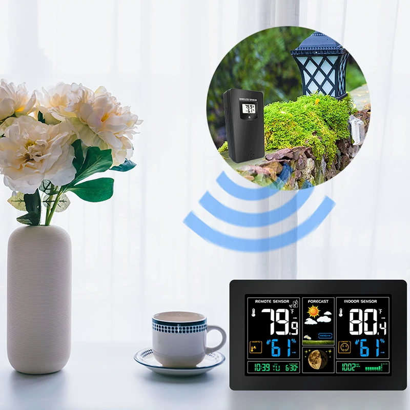 Wireless Weather Station Digital Color Forecast with Alert Outdoor Temperature Humidity Barometer Alarm Moon Phase | Дом и сад
