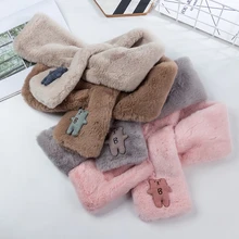 Осенне-зимний детский шарф с рисунком медведя, имитация кроличьей шерсти, теплый шарф для мужчин и женщин