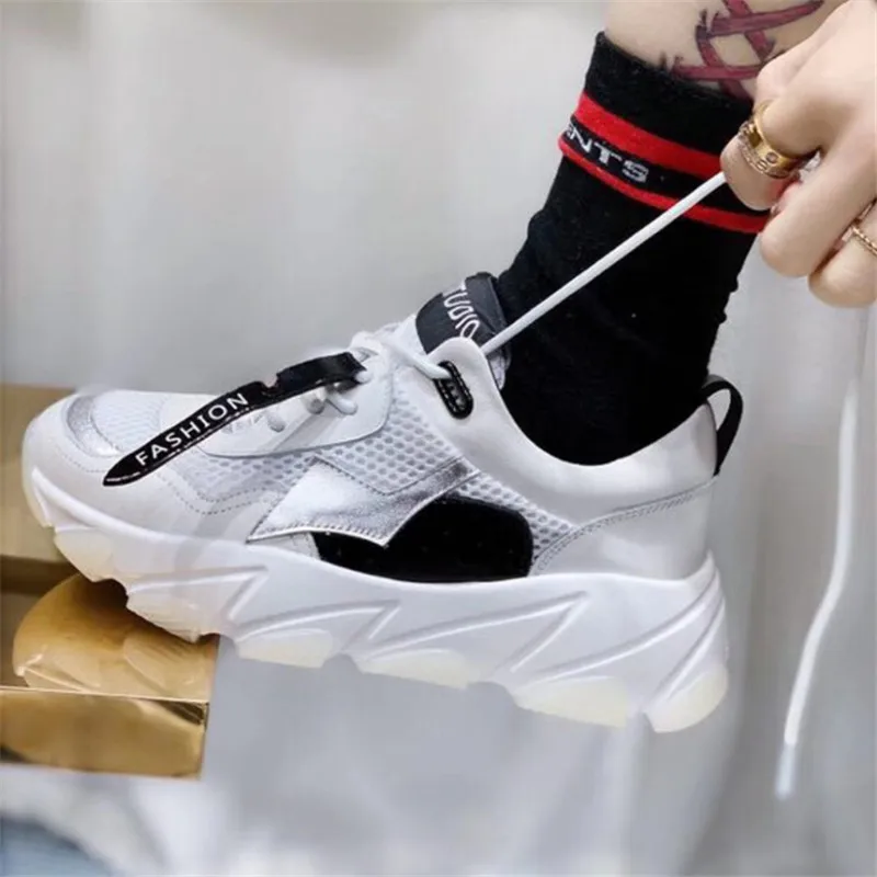 

New casual women's shoes autumn winter hot mesh gauze platform sports shoes fashion trend comfortable wild women's single shoes