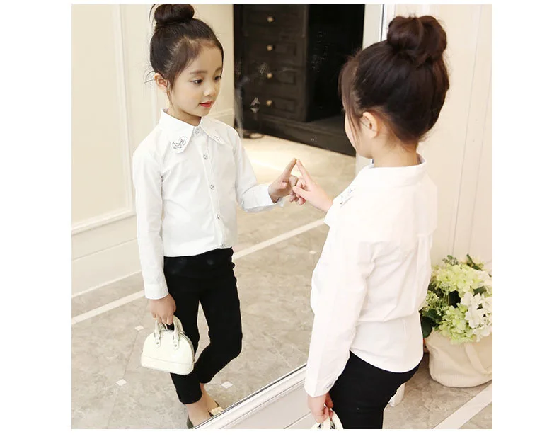 Мода г.; Детская школьная блузка для девочек с воротником; одежда для малышей; детские белые блузки для девочек; рубашки с длинными рукавами; топы; одежда