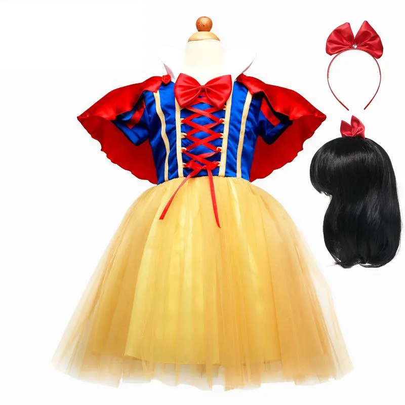MUABABY платье Белоснежки для девочек; летнее платье принцессы с короткими рукавами; одежда с накидкой; детский праздничный маскарадный костюм - Цвет: Snow White Set 03