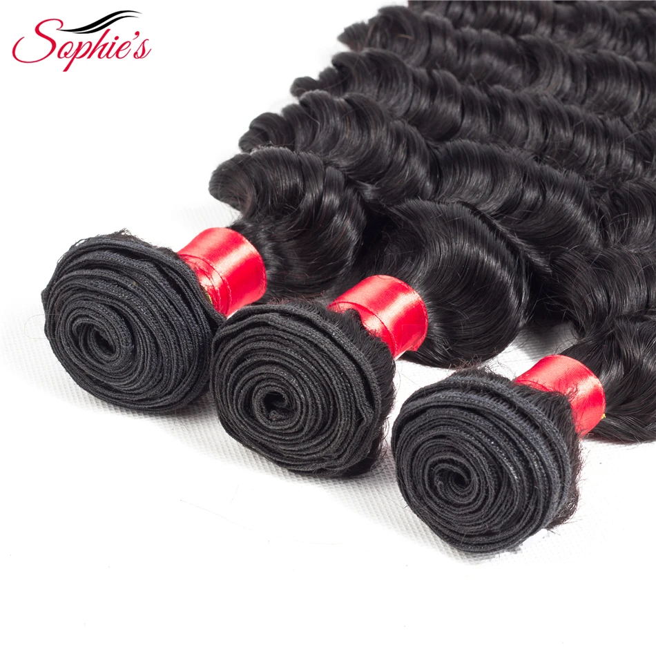 Sophie's Brazilian Hair Weave Bundles Natural Color Deep Wave 1/2/3 Bundles Deal Non-Remy Human Hair Extensions Free Shipping