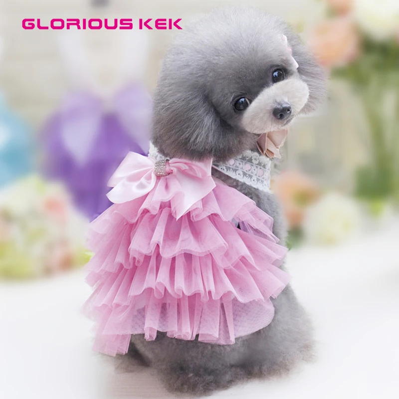 2017 New Dog Dress Summer Pet Dog Clothes Pleated Tulle Lace Girl Dog