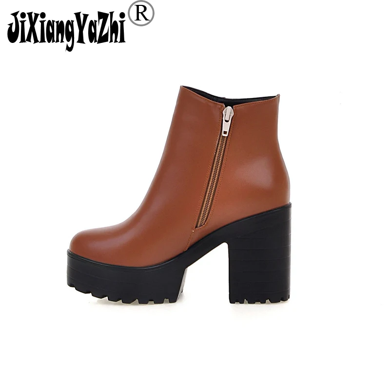 

JIXIANGYAZHI brand 2018 fashion pu shoes round head rough with waterproof zipper ankle boots women's boots # A-076