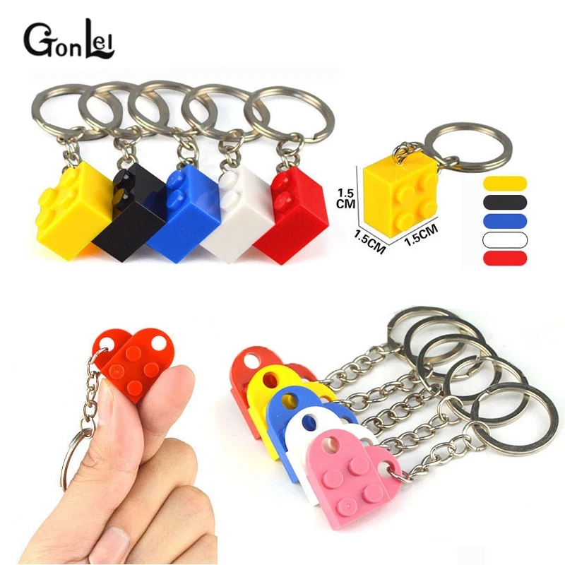 

20Pcs/Lot MOC Brick Key Ring Heart Square Oblong Keychain Building Blocks Accessories mixed Colors Kits Set DIY Toys for Kids