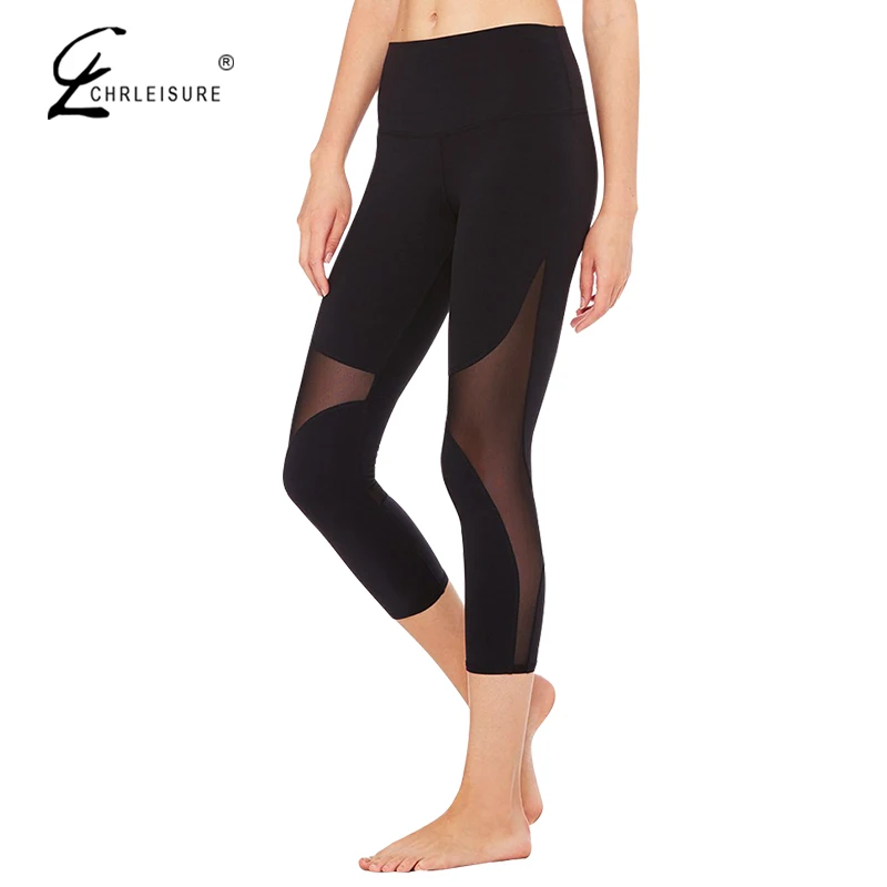 CHRLEISURE Women Mesh Stitching Leggings Foot Leggins Mujer High Waist