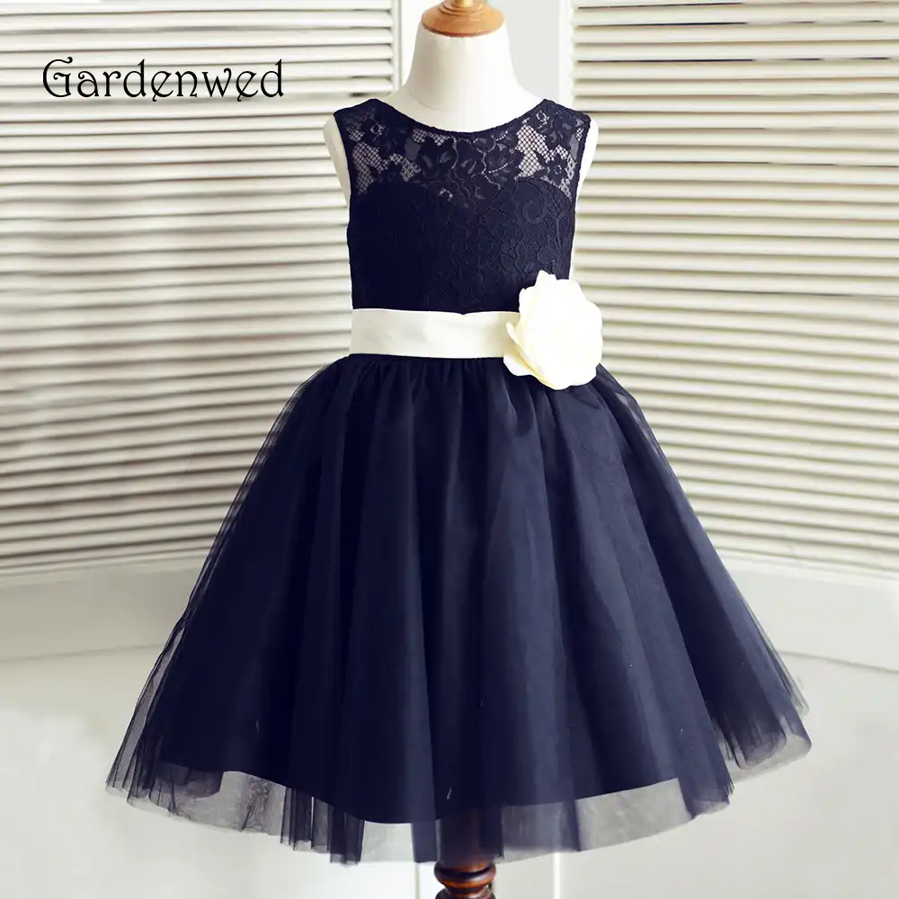 blue lace flower girl dress
